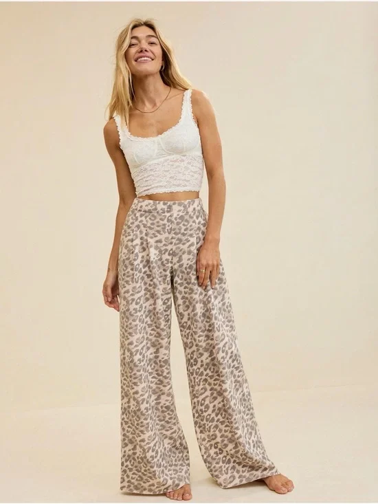 Aerie Street Trouser Neutral Leopard Wide-Leg Pants - Picture 1 of 8